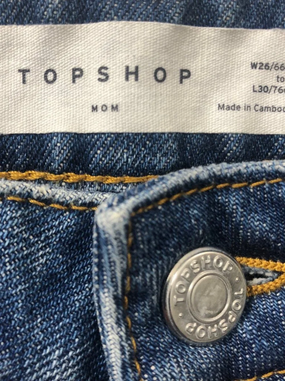 Topshop Mom Jeans Womens W26 L30 Classic Medium Wash 100% Cotton Denim High Rise